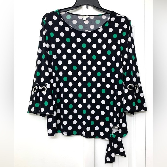 C. EST. 1946 Tops - C EST. 1946 Casual Top blouse 3/4  sleeves Black Green Dots Women’s size M